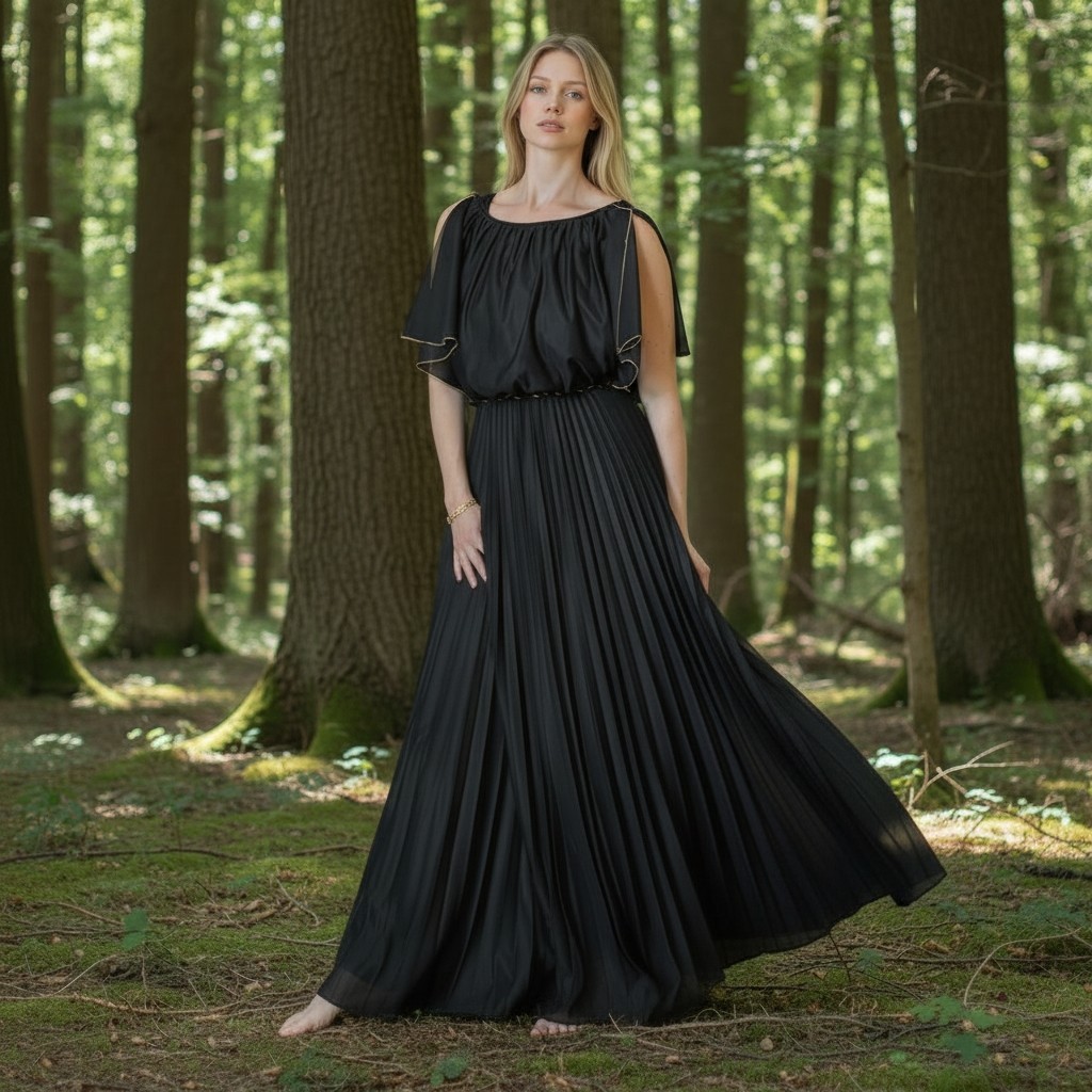 VTG Black Fairy Goddess Long Dress Formal Floor Length Sz 6 Greecian Party Belt