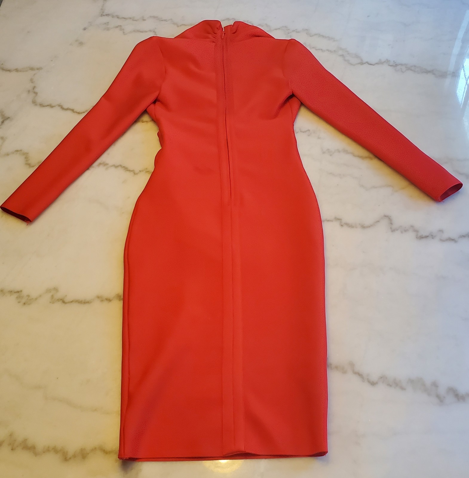 Athina Stretch open front back Zippered Long Sleeve Red midi Dress Women’s S F10