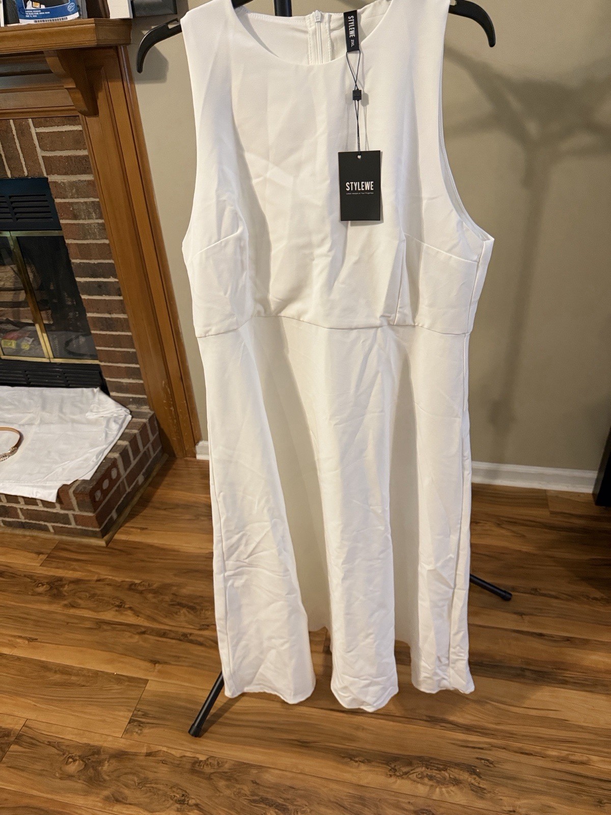 STYLEWE Women’s White 2XL Sleeveless Dress One-Piece Round Neck Zip A Line