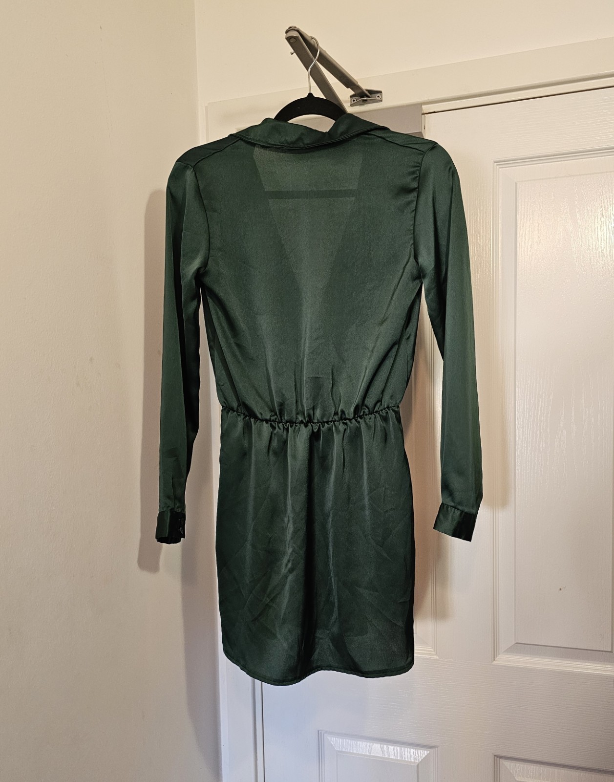PrettyLittleThing Emerald Green Satin Mini Dress, Size UK 8