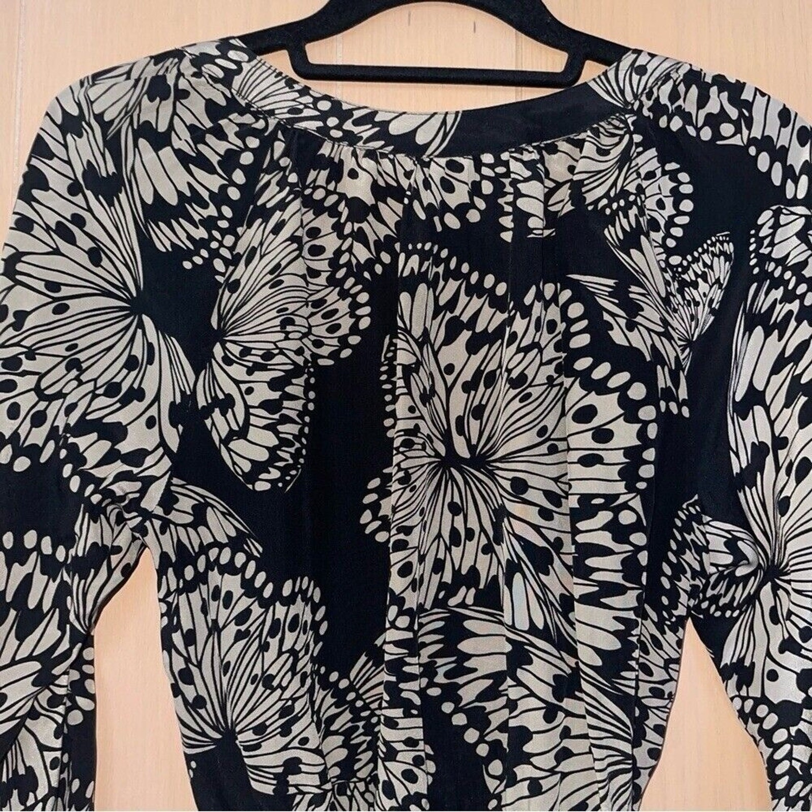 Presley Skye Midi Butterfly Print Silk Dress Black Sz S Classic Sheer Whimsigoth
