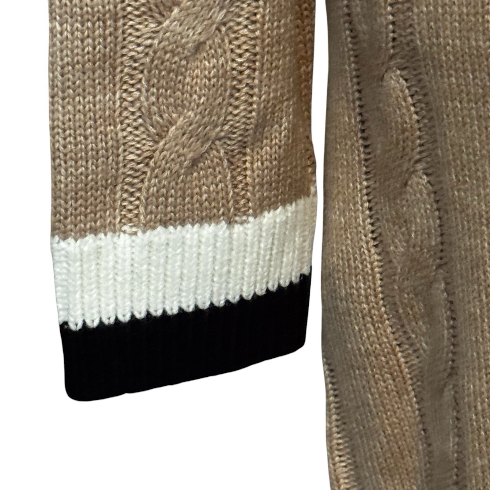 Tommy Hilfiger Chunky Cable Knit Varsity Dress M V Neck Camel Preppy Old Money