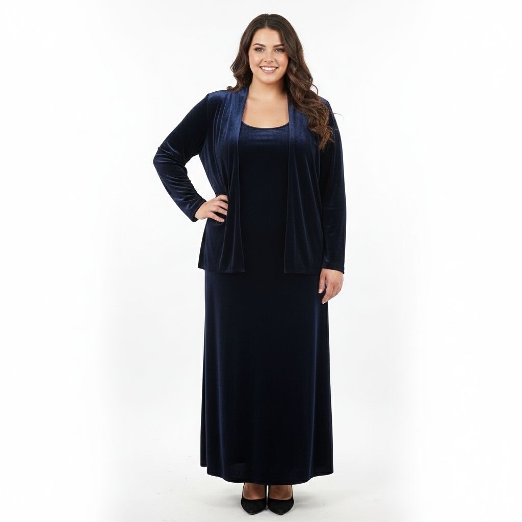 Alex Evenings Velvet Dress & Jacket Set Size 16W Navy Blue Holiday Formal Gown