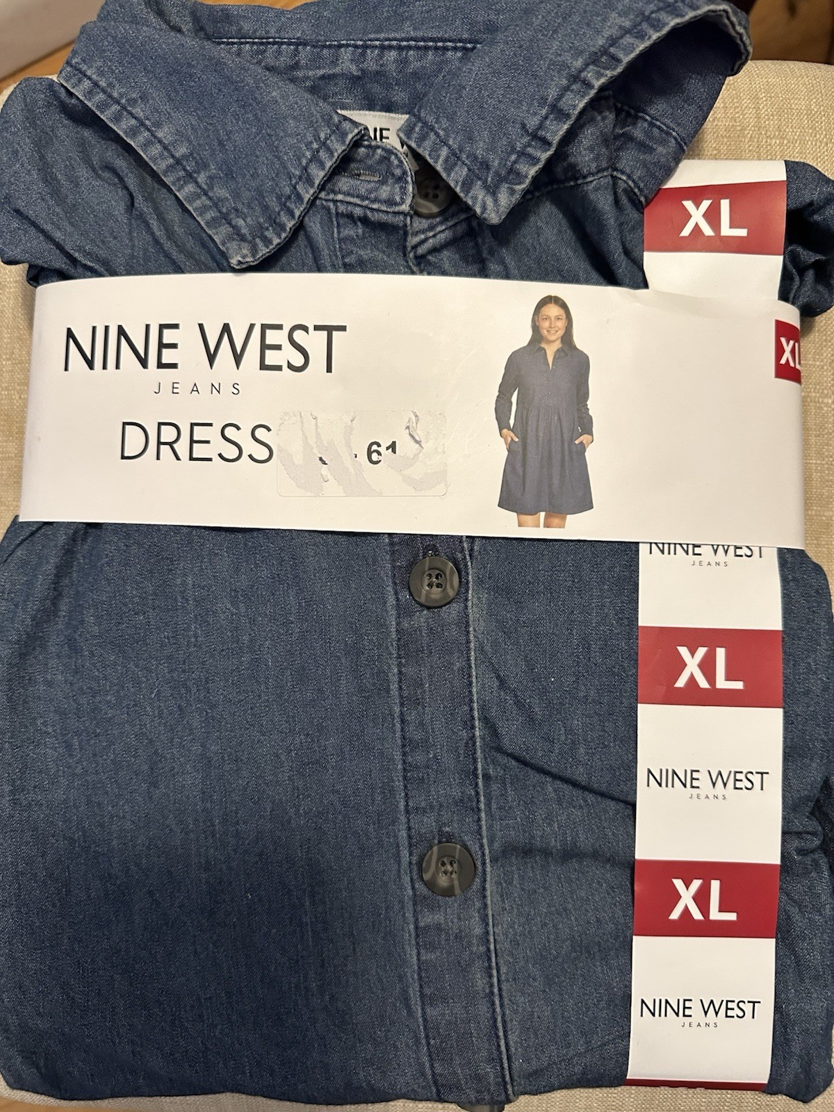 Nine West Jeans Women’s Blue Solid Denim Button Front Collared Shirt Dress XL
