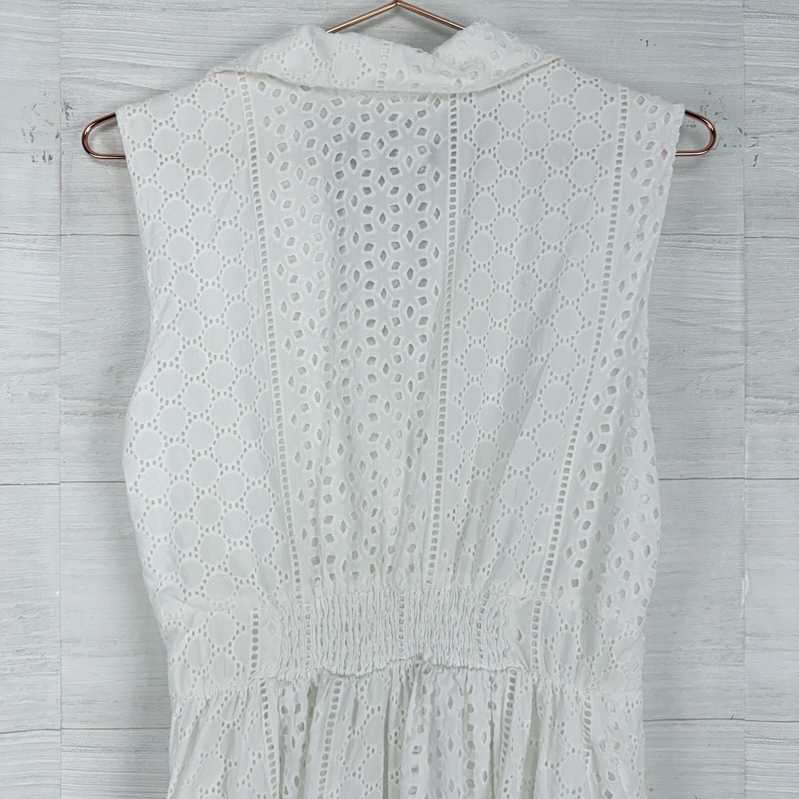 ZARA Openwork Embroidered Eyelet Midi Dress L White Sleeveless V Neck Feminine