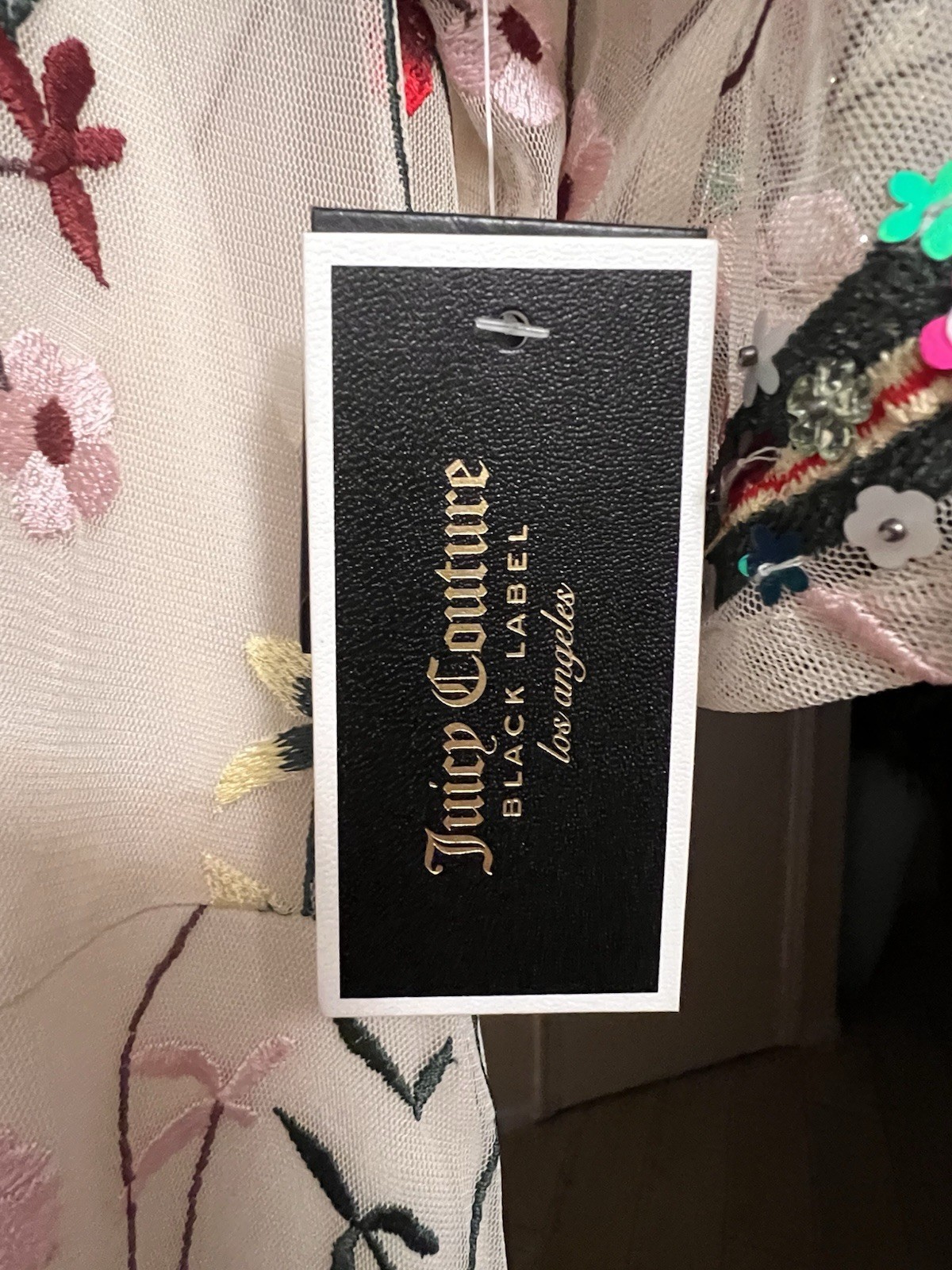 Juicy Couture Black Label Nude Wildflowers Embroidered Mesh Maxi Dress
