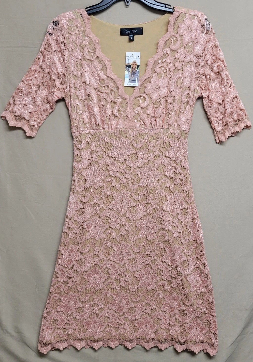 NWT Karen Kane Lace Shift Dress Half Sleeve Evening Partywear Peach Pink Size S