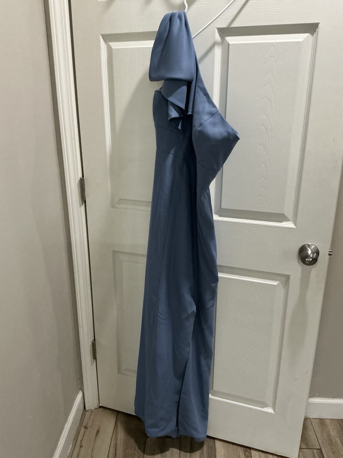 AFTER SIX Bow One Shoulder Trumpet Gown 10R Larkspur Blue NEW B43