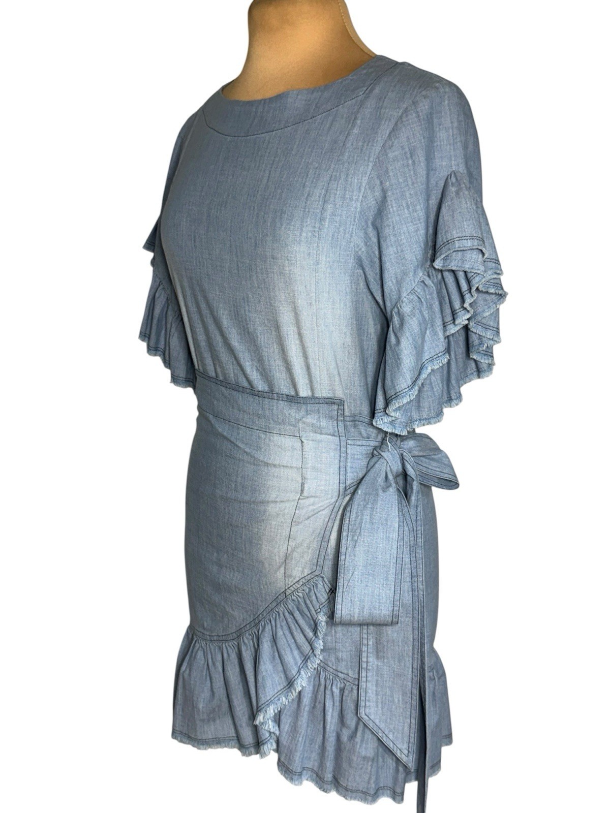 Isabel Marant Étoile Lelicia Chambray Ruffle Wrap Dress NWOT Size 36 / US 4 / S