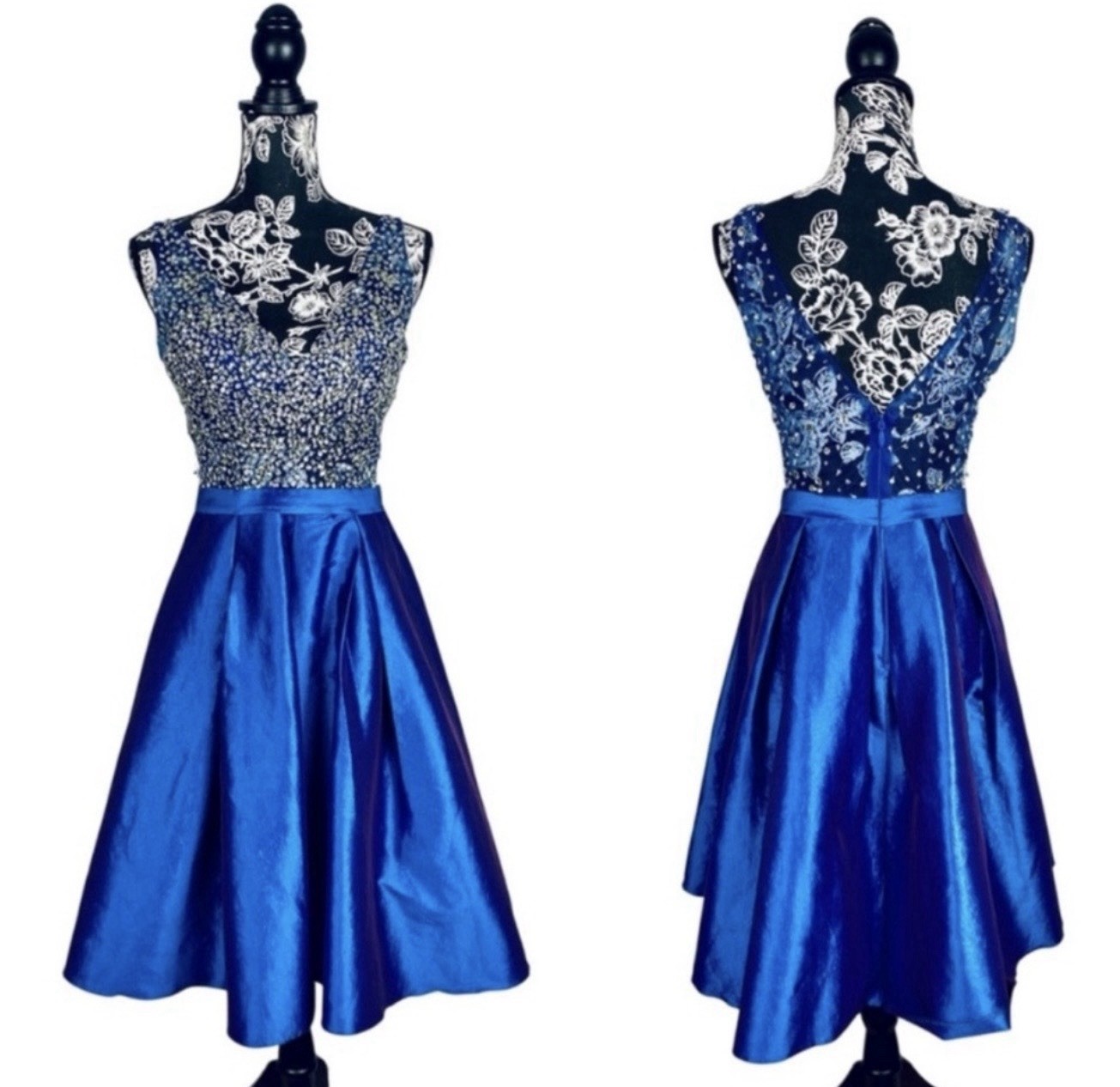 NWT White by Soieblu blue beaded rhinestone fit and flare dress size medium