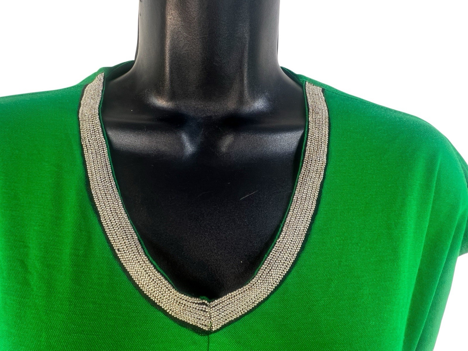 Z & I emerald green silver beaded selft tie pima cotton blend shift dress sz L/M