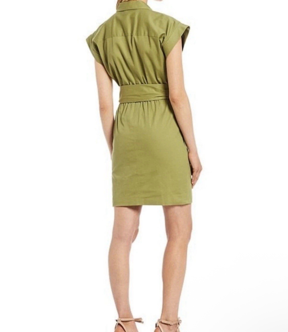 LDT Dax Tie Waist Button Down Collar Short Sleeve Sheath Shirt Dress Size 2