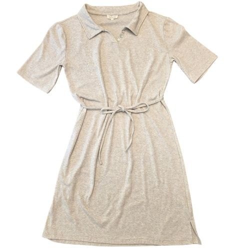 Roolee Womens Oatmeal Heather Polo Tie Waist Short Sleeve Dress Womens L Office