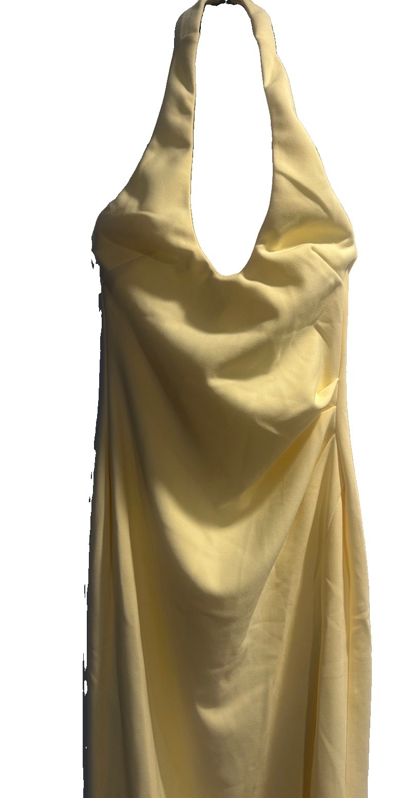 Showpo Ruby Yellow Maxi Dress Size 8 Halter Sleeveless Stretch Knit Side Slit