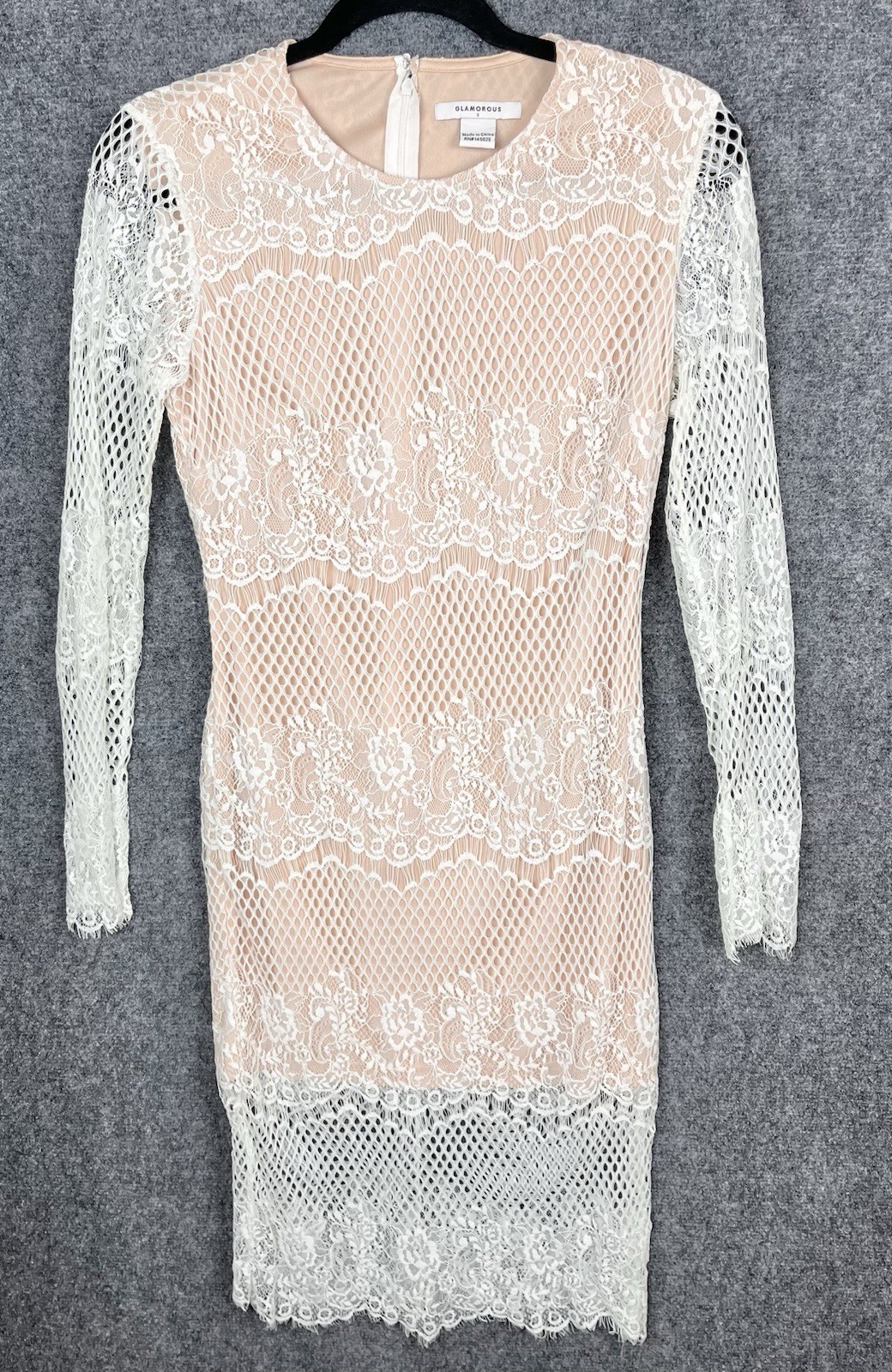 Glamorous Women’s Dress Peach Ivory Lace Sleeve Sheer Boho Romantic Size S