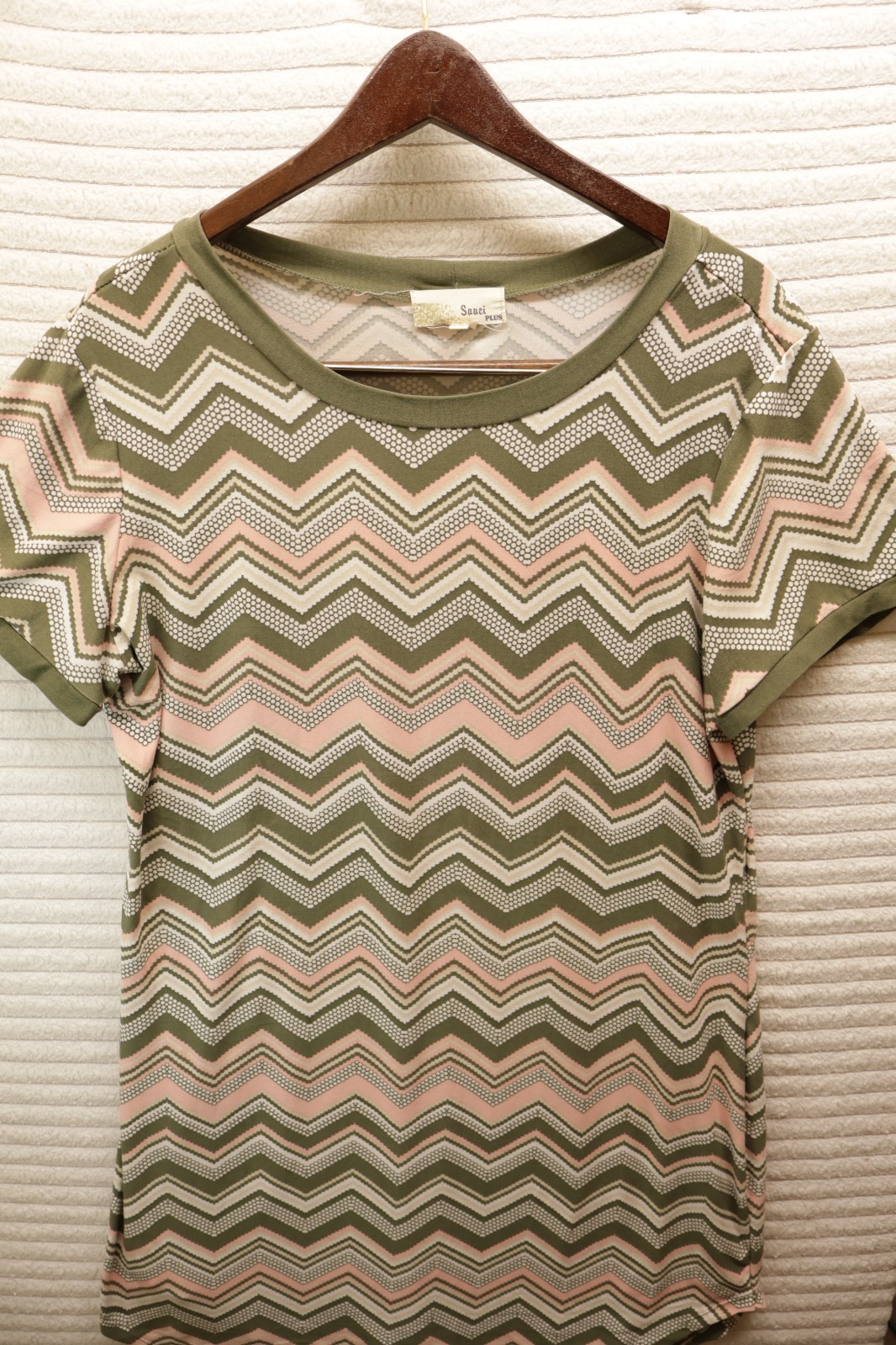 Sauci Zig Zag Print Short Sleeve Casual Dress Size XL Womens Green Pink White