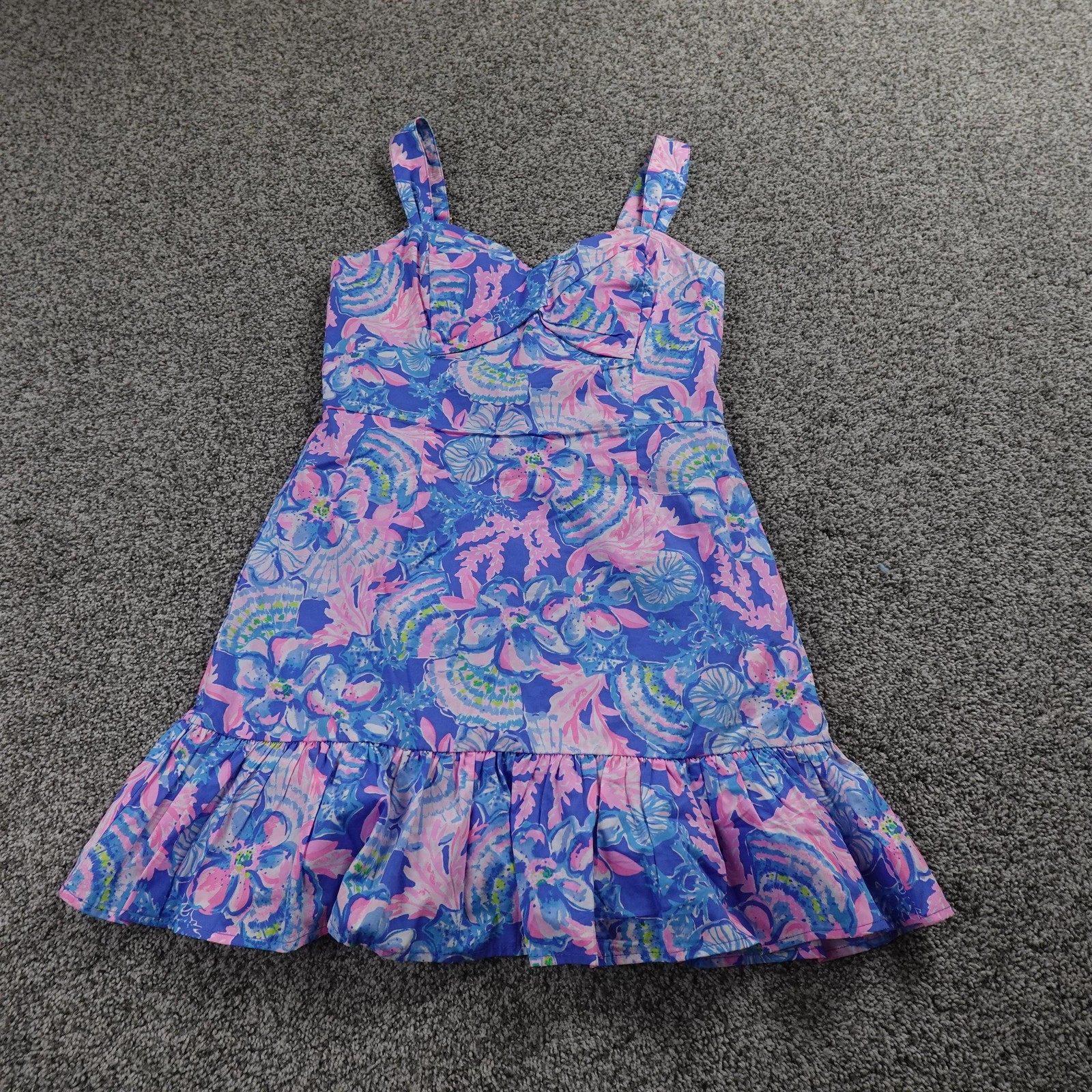 Lilly Pulitzer Dress Womens 2 Blue Pink Floral Ruffle Sundress Summer Romper