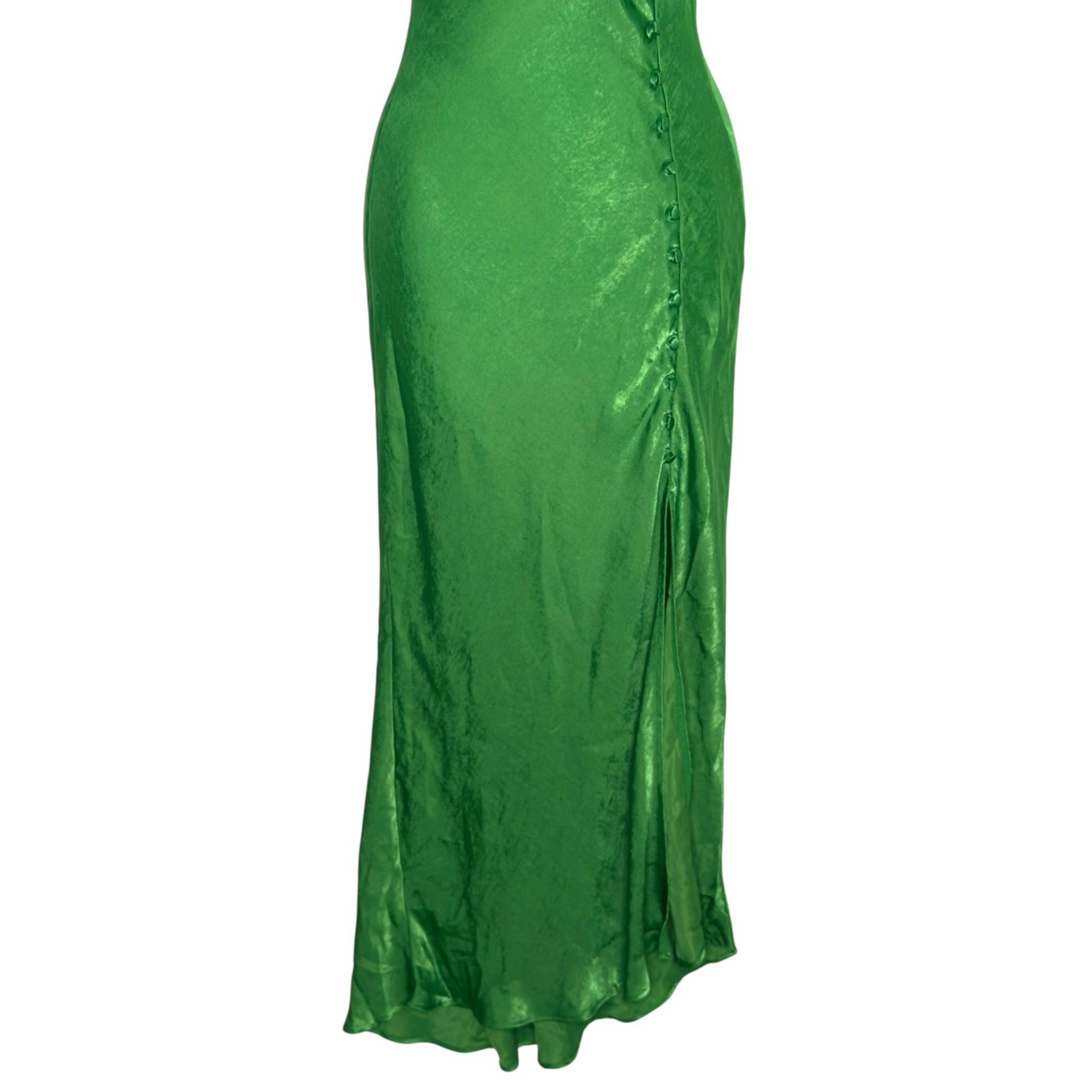 Zara XS Womens Button Slip Dress Bright Kelly Green Midi Slit Cocktail Party