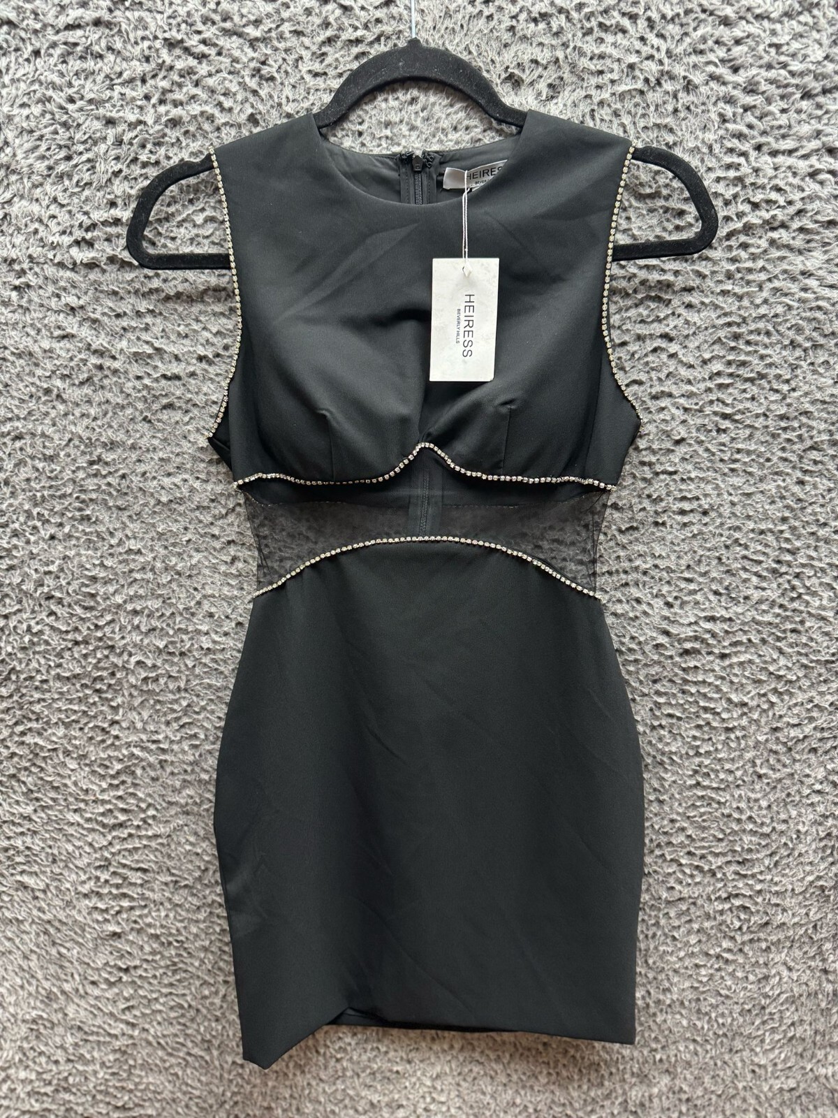Heiress Beverly Hills Black Rhinestone Sheer Padded Bra Dress Women Size S