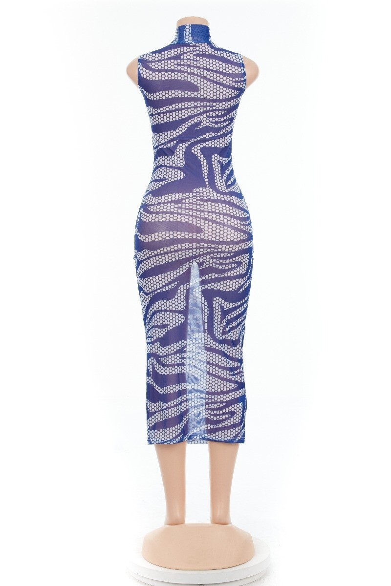 Sheer Mesh Sleeveless Bodycon Midi Dress Blue White – US SELLER – FREE SHIPPING