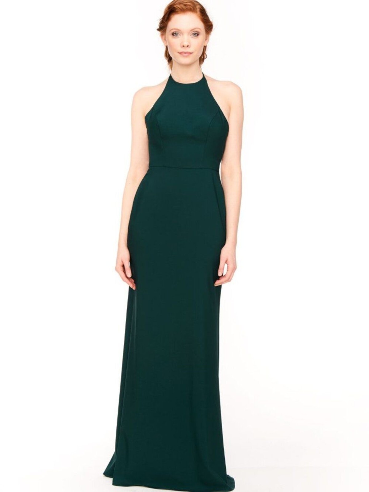 Deep Green Low Twist Back Detail Stretch Crepe Halter Dress Bari Jay 1961
