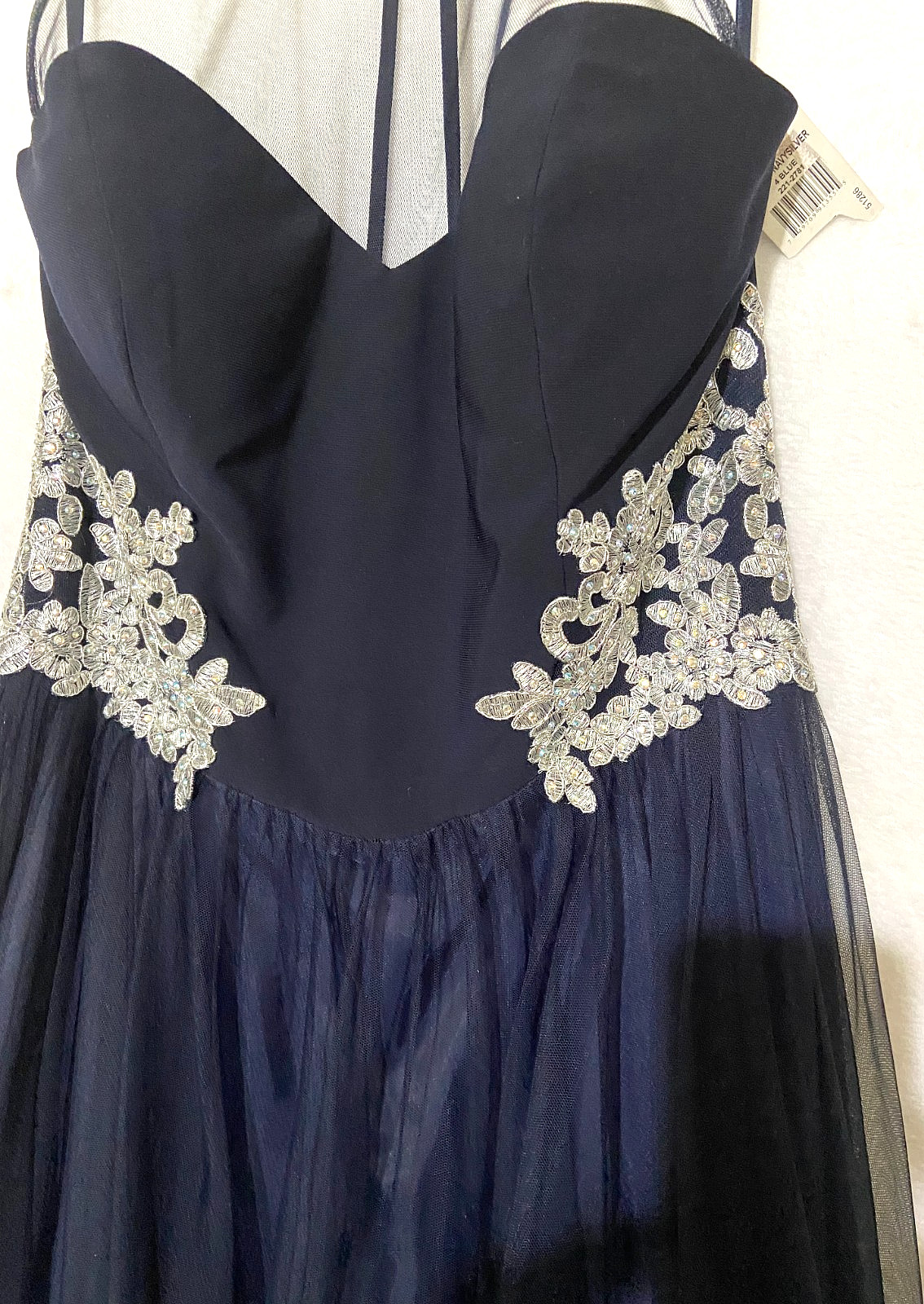 DJ JAZ Tulle Mesh Silver Bodice Detail Sheer Halter Tie – Sz 13 (Juniors)