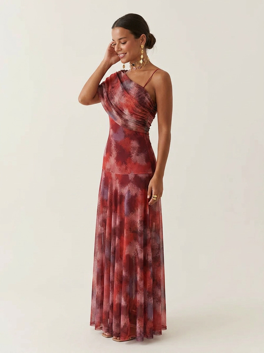 Ethereal Mesh Draped Maxi Dress