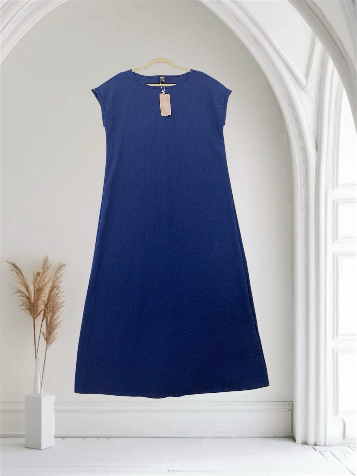 Womens Blue Crepe Maxi Dress Large Lightweight Summer Resort Beachy Chic NWT