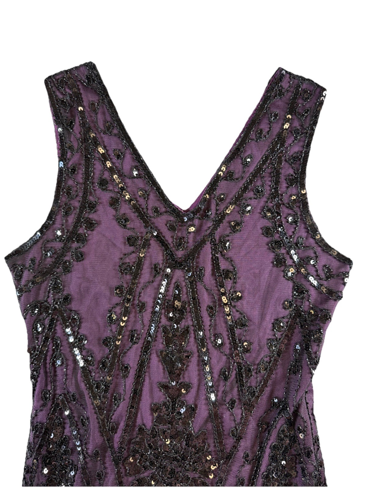 PrettyGuide Sequin Fringe Cocktail Midi Dress Size L Gatsby Glam Flapper Purple