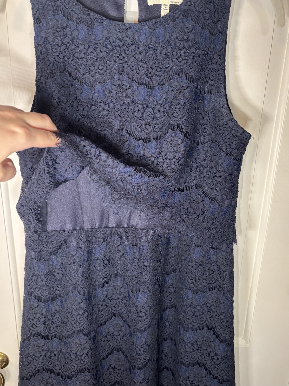 NWOT Large Monteau Navy Blue Lace Shift Overlay Dress Scalloped Floral