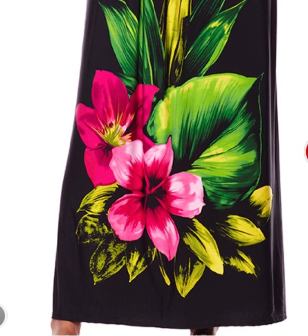 V-Neck Tropical Flower Print Placement Maxi Dress Ronni Nicole O-So-Slim XS 0-4