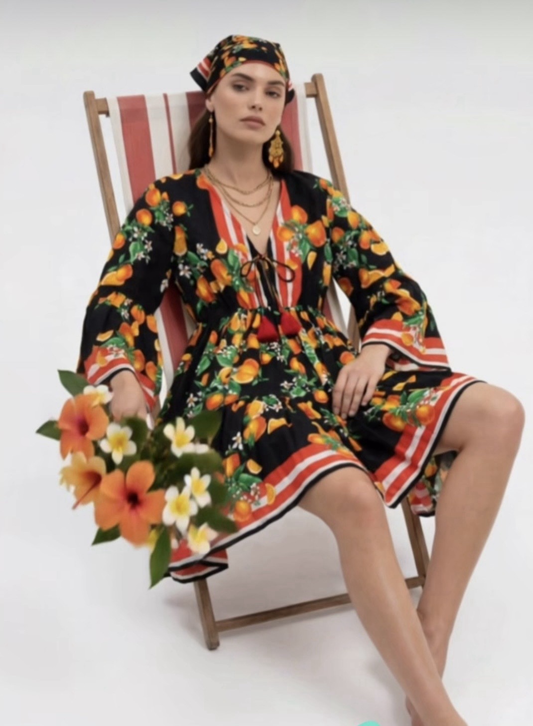 Antica Sartoria 2026 Black Orange 🍊& Green Tie Front Dress NWT O/S