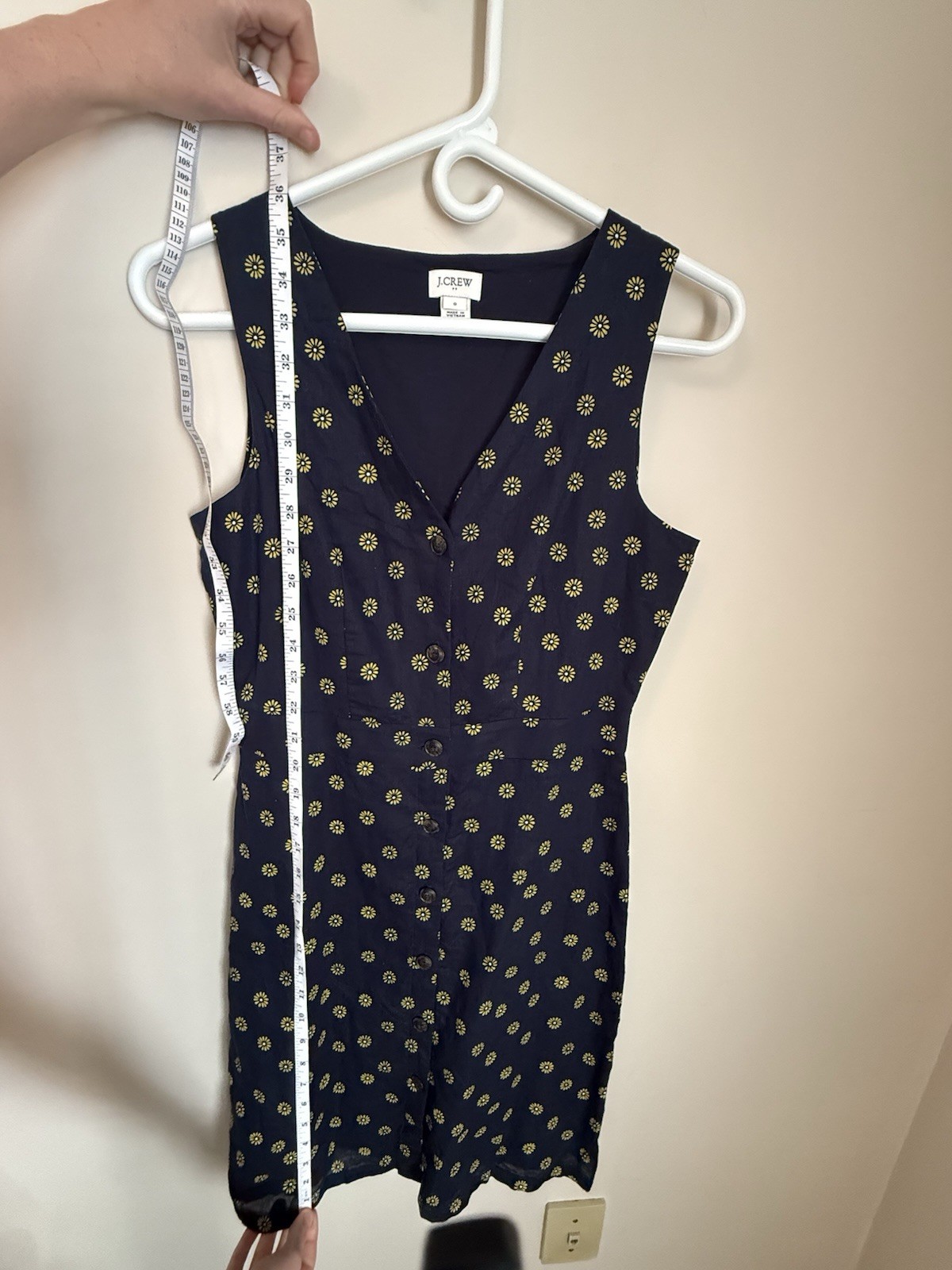 J.CREW Navy Yellow Floral Button Front Linen and Cotton Dress Size 0