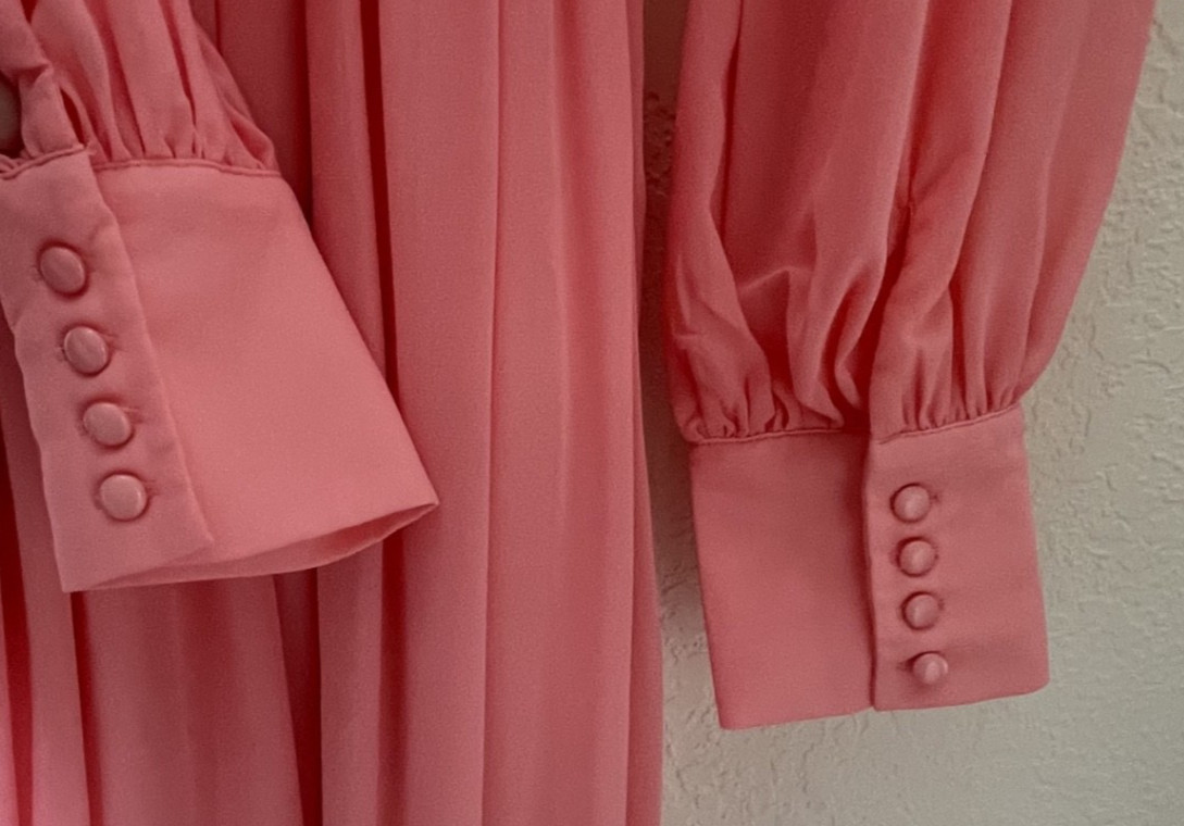Miss Avenue Pink Maxi Dress Long Sleeve Tie Waist Flowy Lined Large Slit