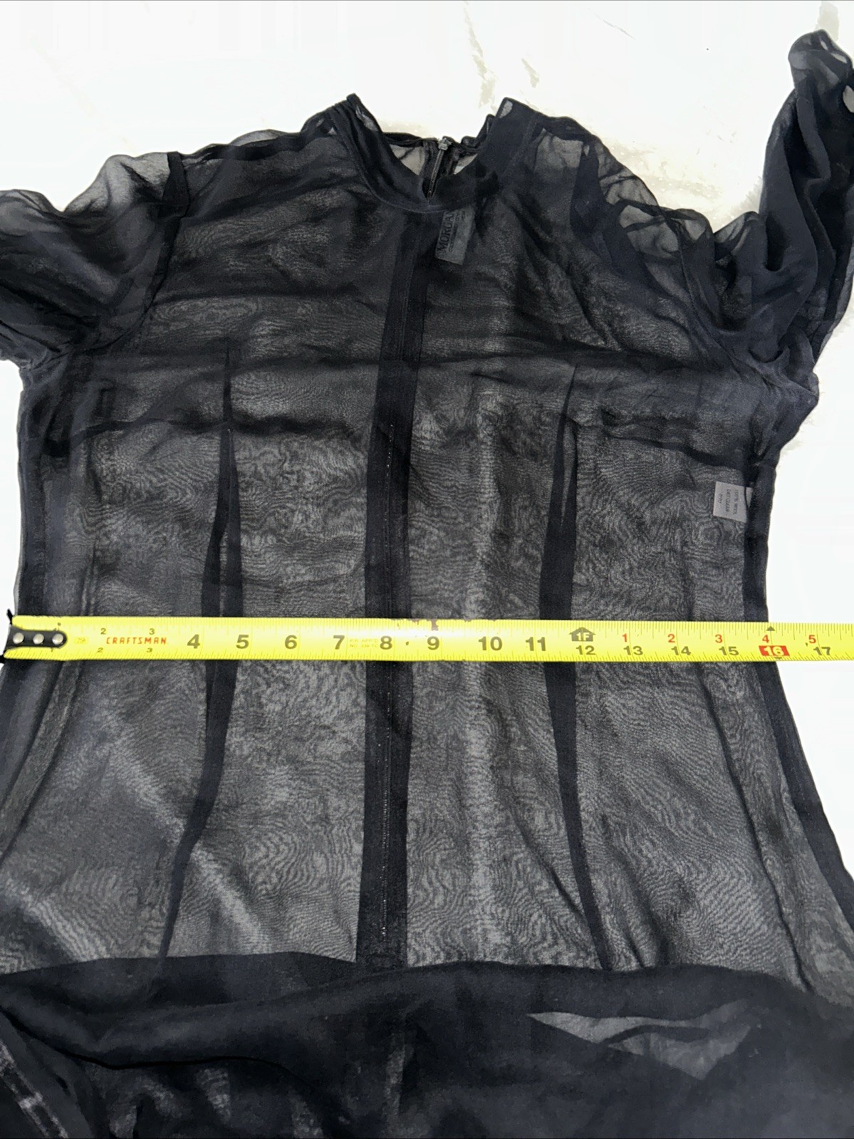 Morgane Le Fay Womens Sheer Shift Dress Black Wool High-Neck Size M