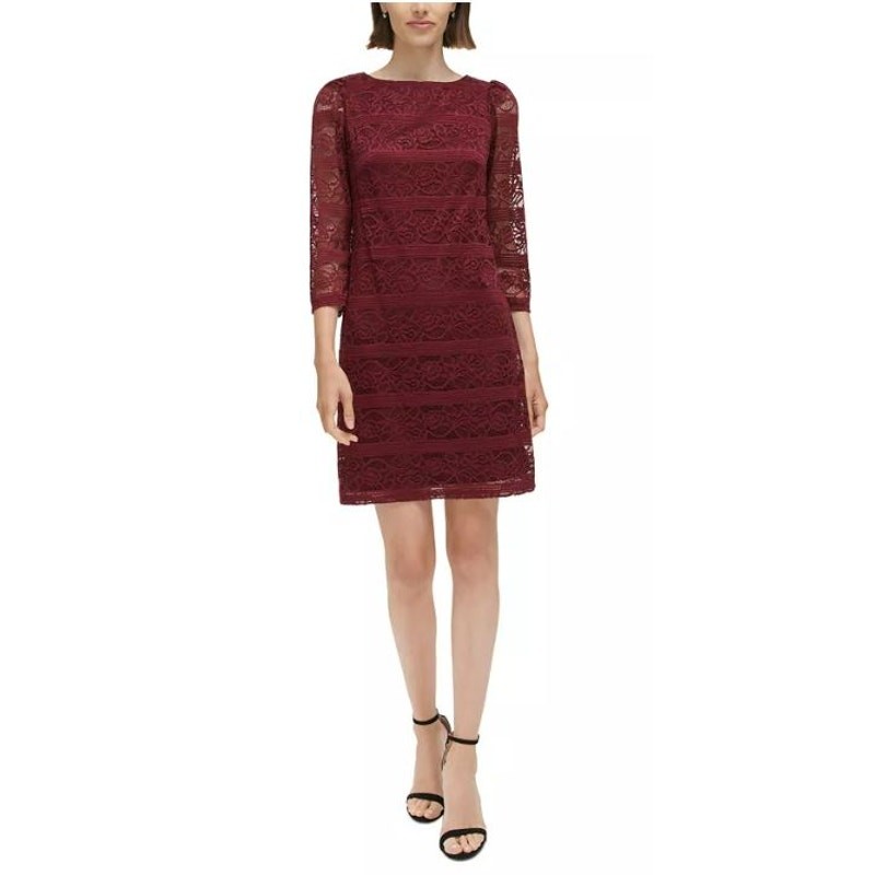 JESSICA HOWARD $149 Burgundy Lace Boat Neck 3/4 Sleeve Sheath Dress Size 6