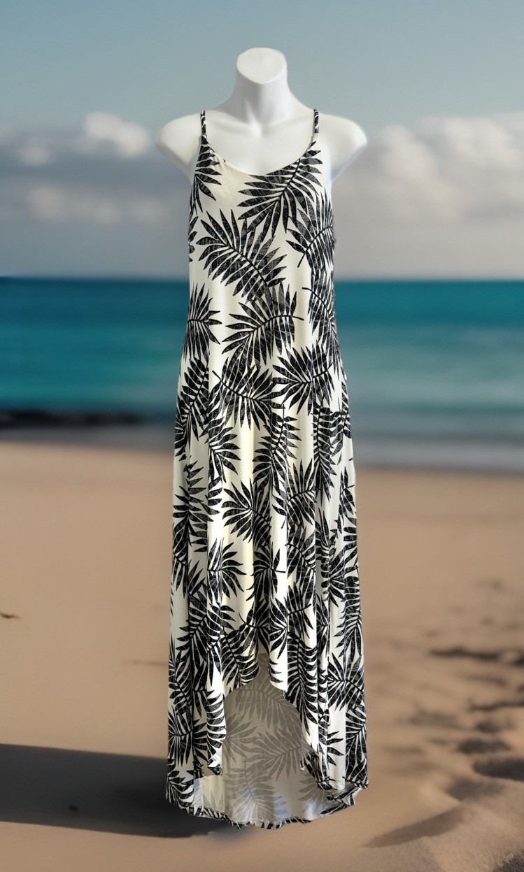 C&C CALIFORNIA Maxi Halter Dress Sz M Tropical Leaf Print Hi-Low Stretch