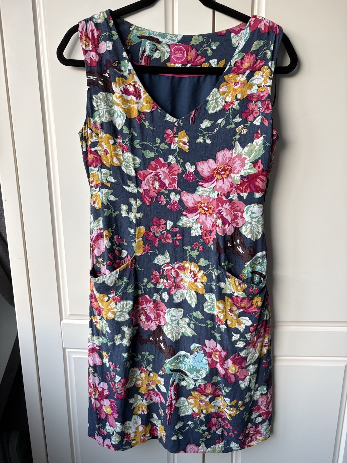Joules Original Blue Floral Sunbird Dress Size 10 Tropical Bird Summer