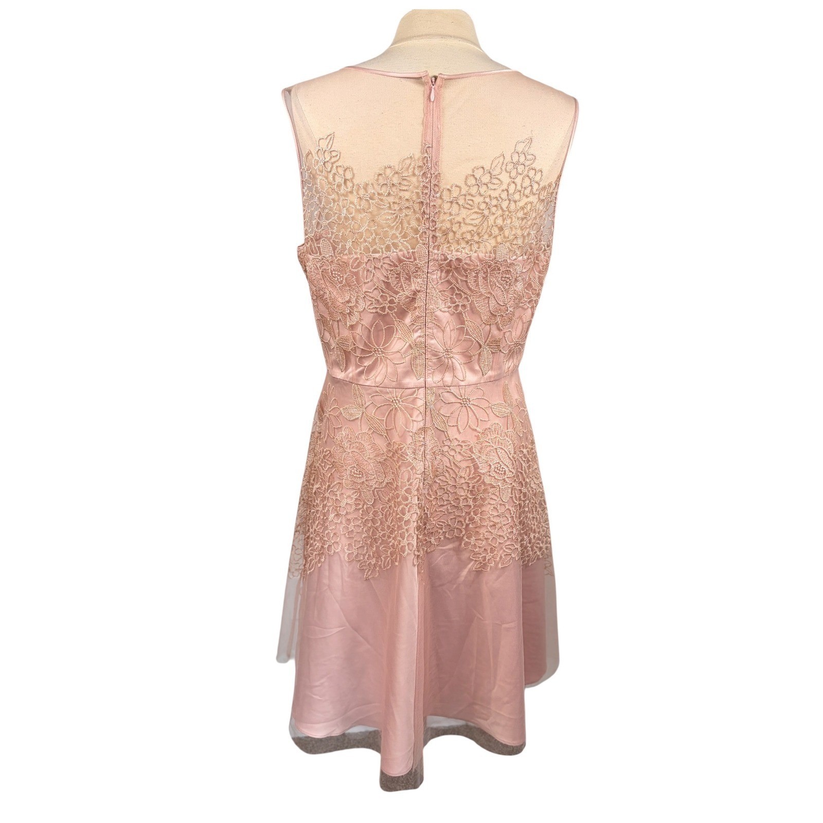 TAHARI ASL Blush Lace Illusion Sleeveless Fit & Flare Cocktail Dress, Size 16