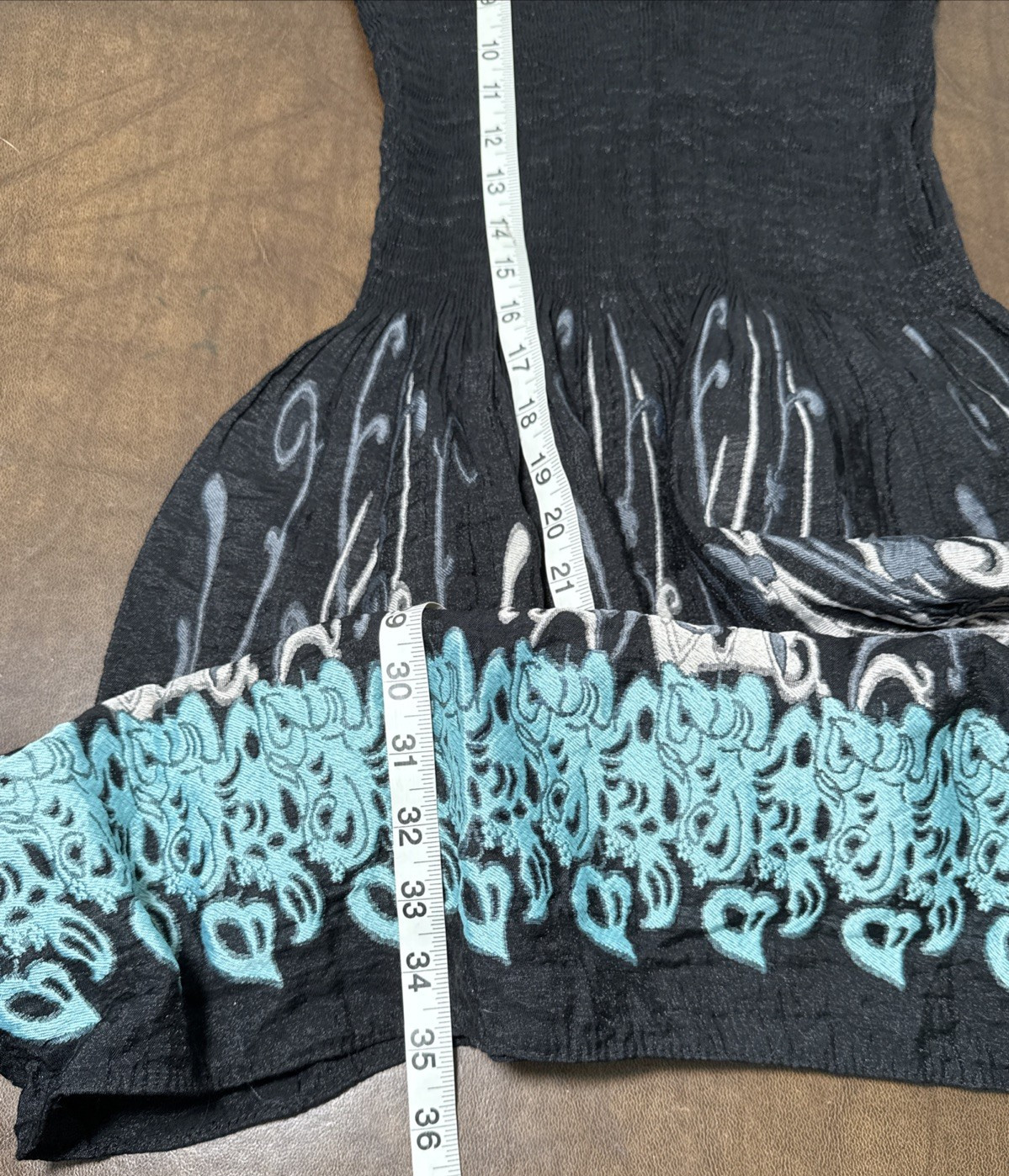 NWT Max Edition Black Multi Stretch Smocked Fit And Flare Dress Sz Petite Small
