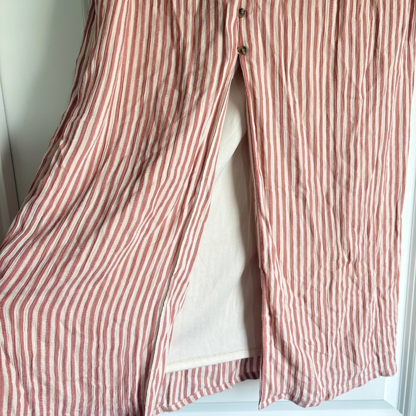 American Eagle Pink White Striped Maxi Dress Button Front Tie Waist Small