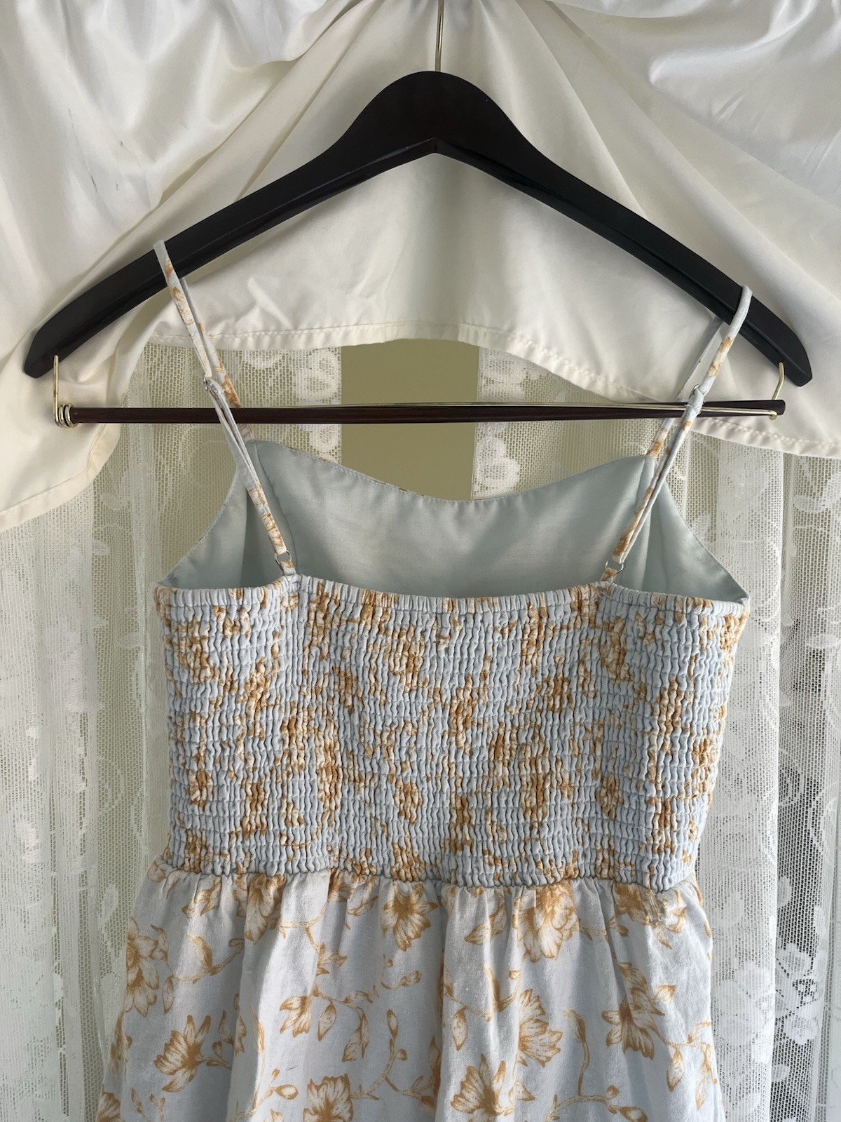 Christian Lacroix Light Blue Tan Floral Square Neck Maxi Dress Pockets S