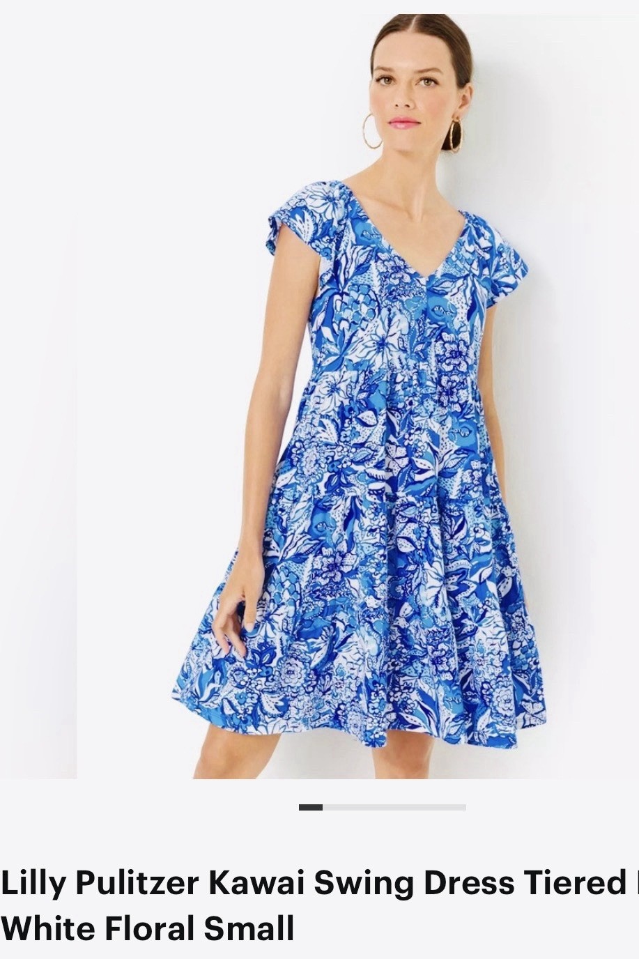 Lilly Pulitzer Kawai Swing Dress Flutter Sleeve White Blue Floral Size Small