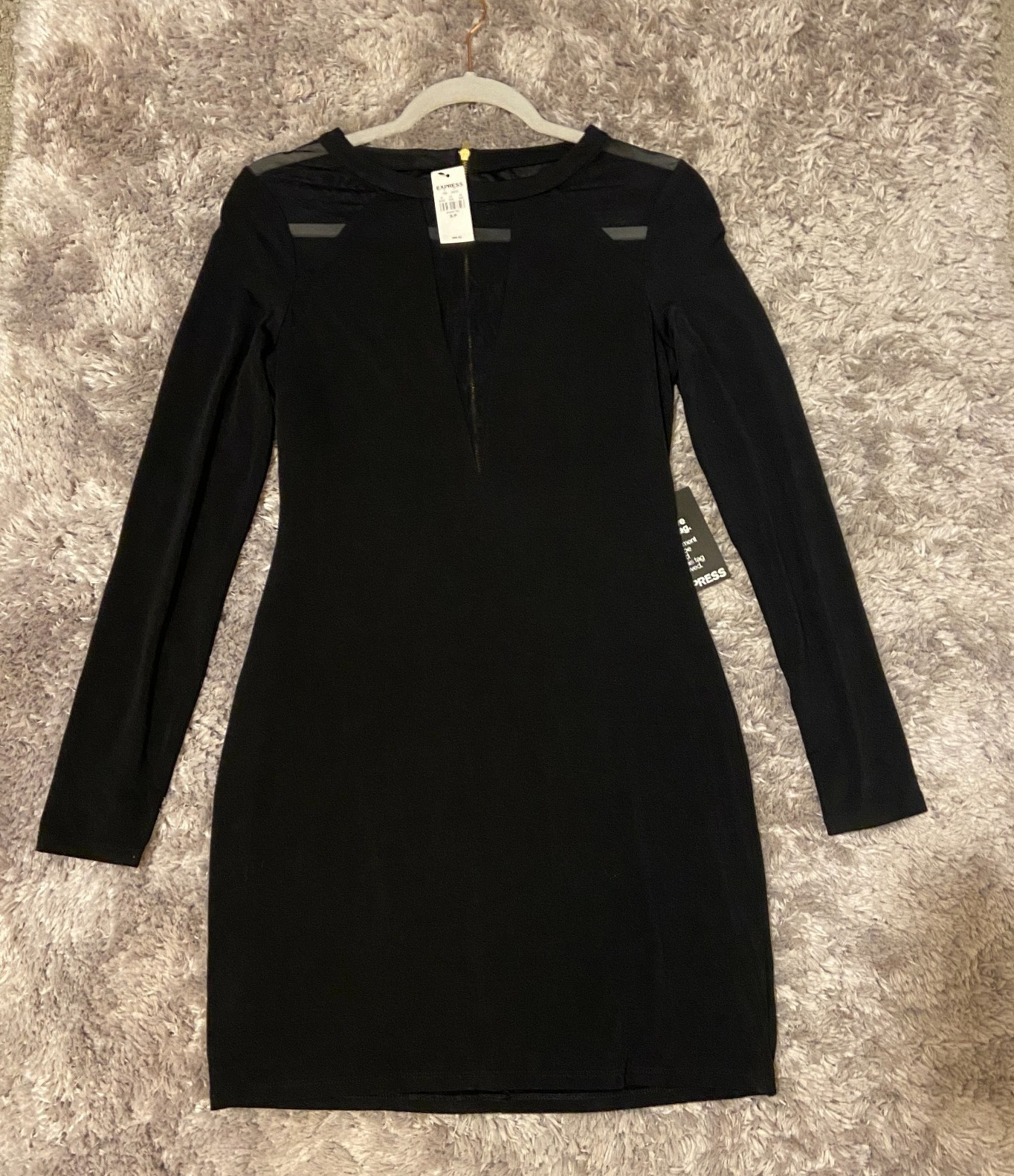 NWT Express Black Sheer Block Long Sleeve Bodycon Cocktail Party Dress Women’s S