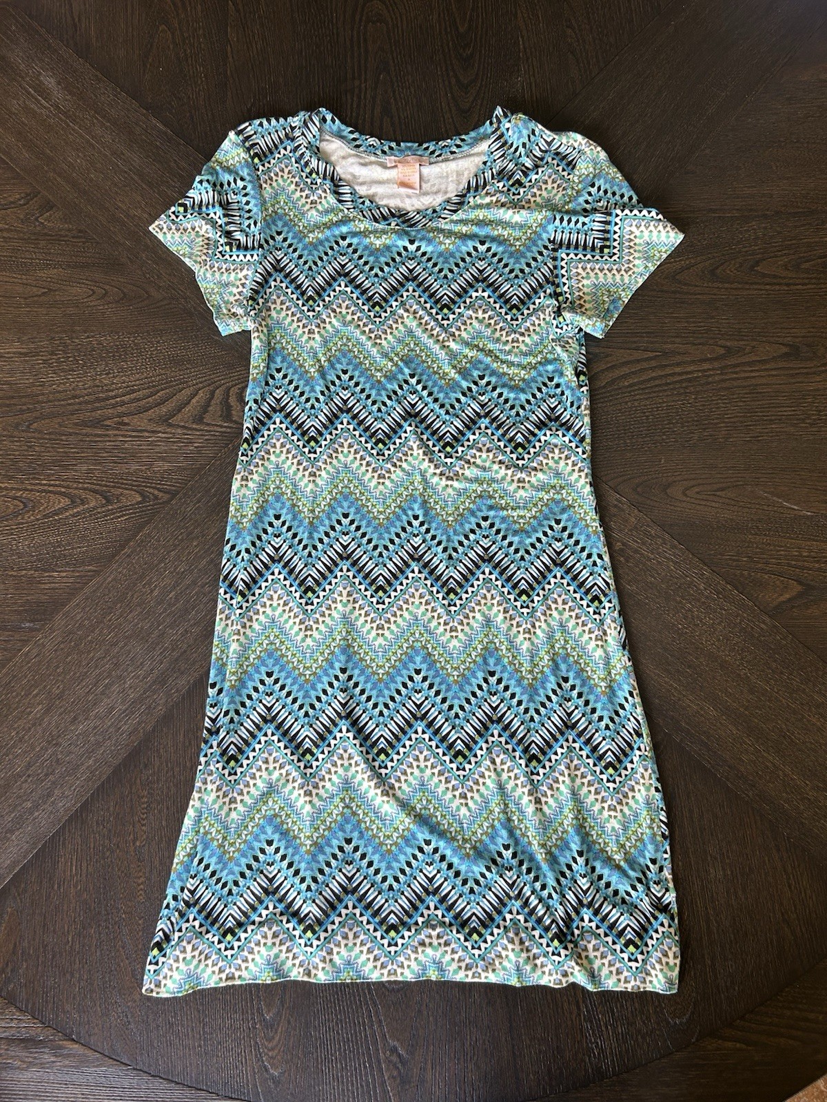 Y2K VTG Klozlyne Blue Aztec Print Dress Asymmetrical Size S