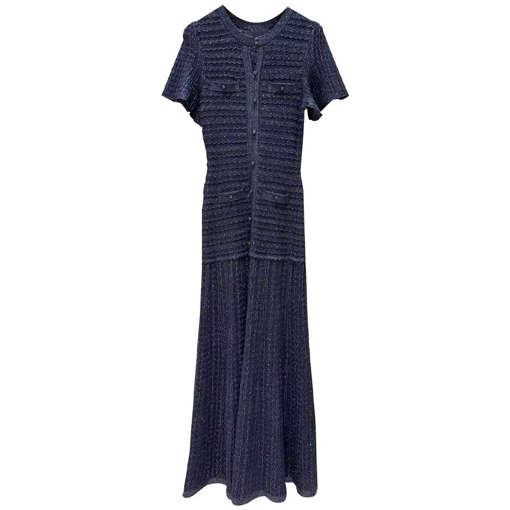 🎁AUTHENTIC Sandro Women Puff Sleeves Round Neck Knit Slim Sweet Long Dress SML
