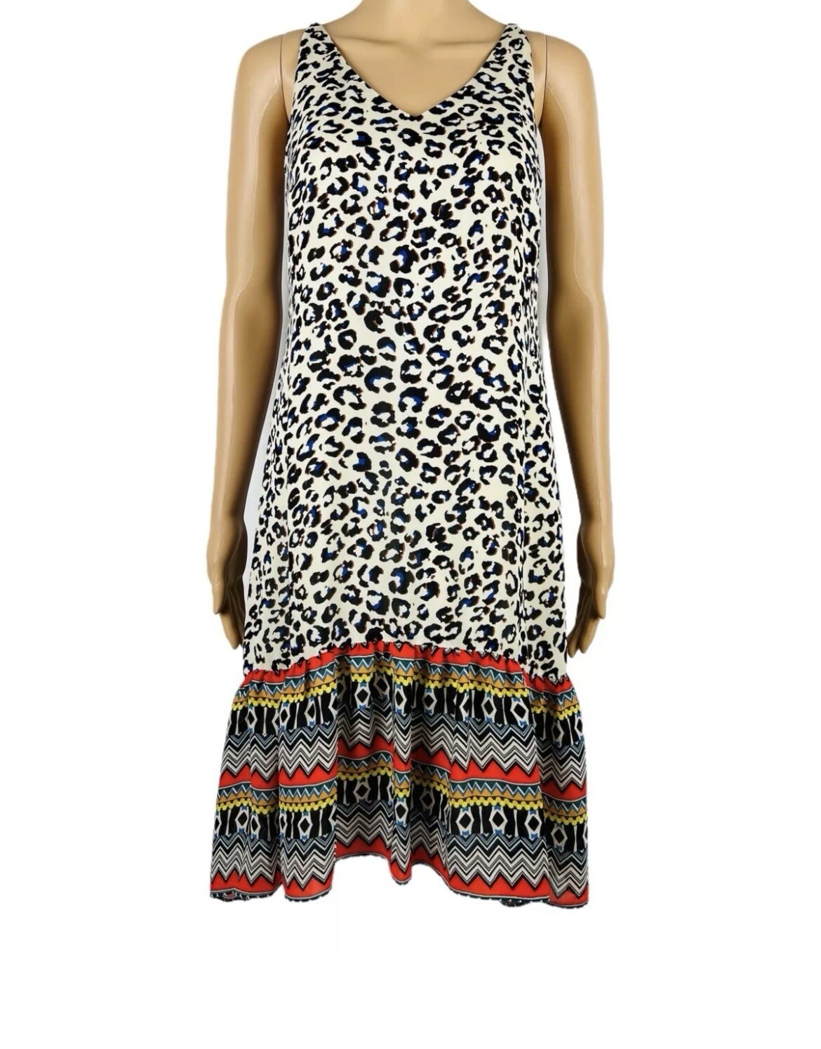 CAbi 5115 Safari Leopard Print Ruffle Slip Dress Size XS Animal Print Boho Lined