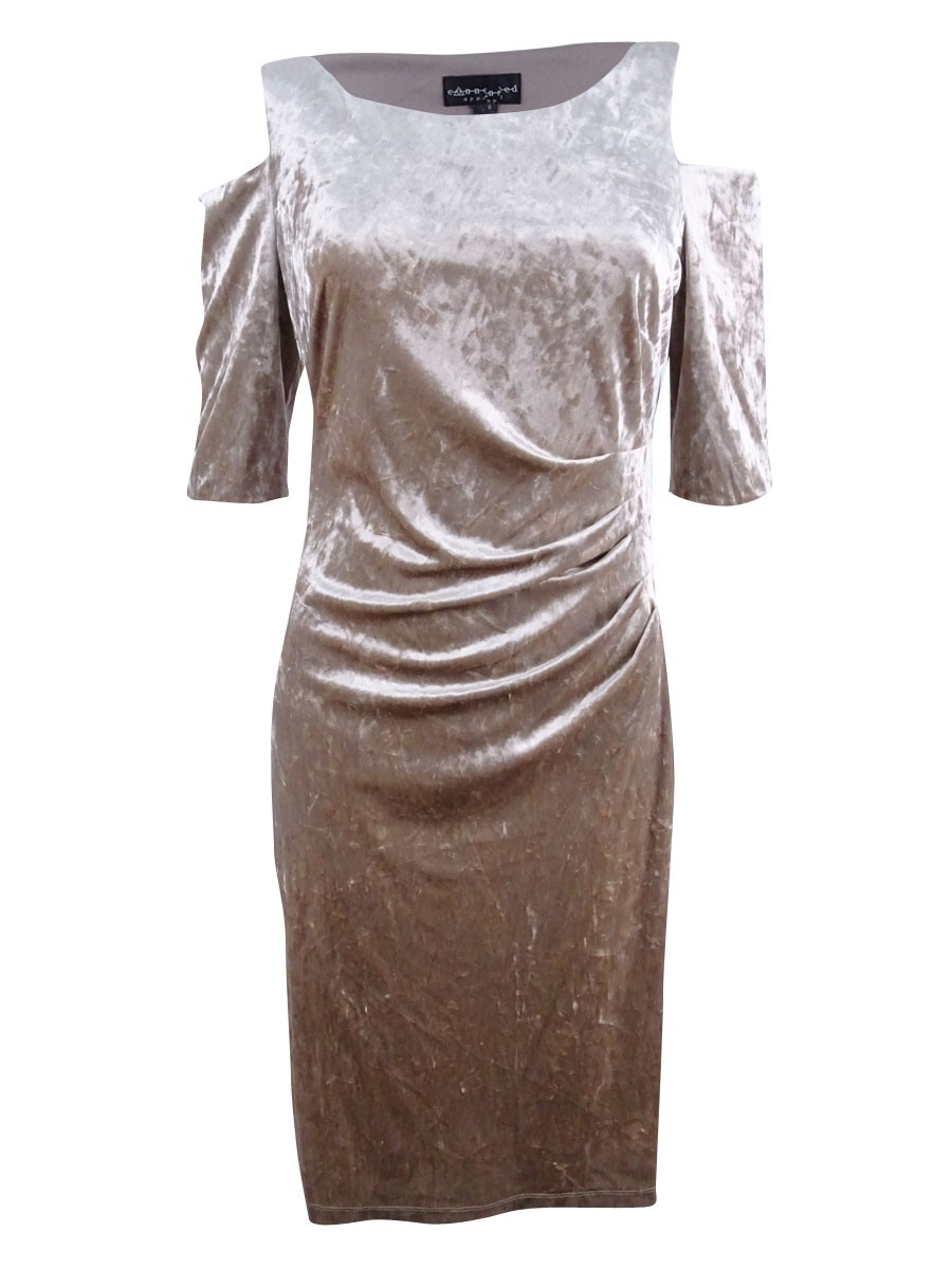 Connected Women’s Crushed Velvet Cold-Shoulder Dress
