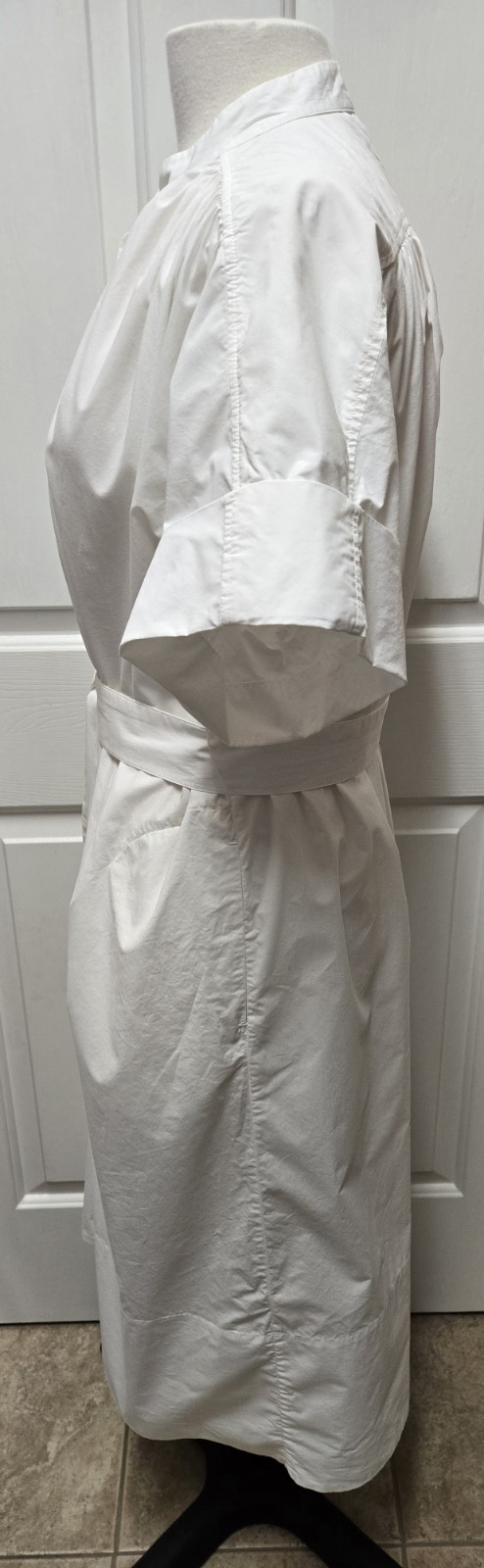 CO Collection Gathered Button-Front Midi Dress, Size Large, White