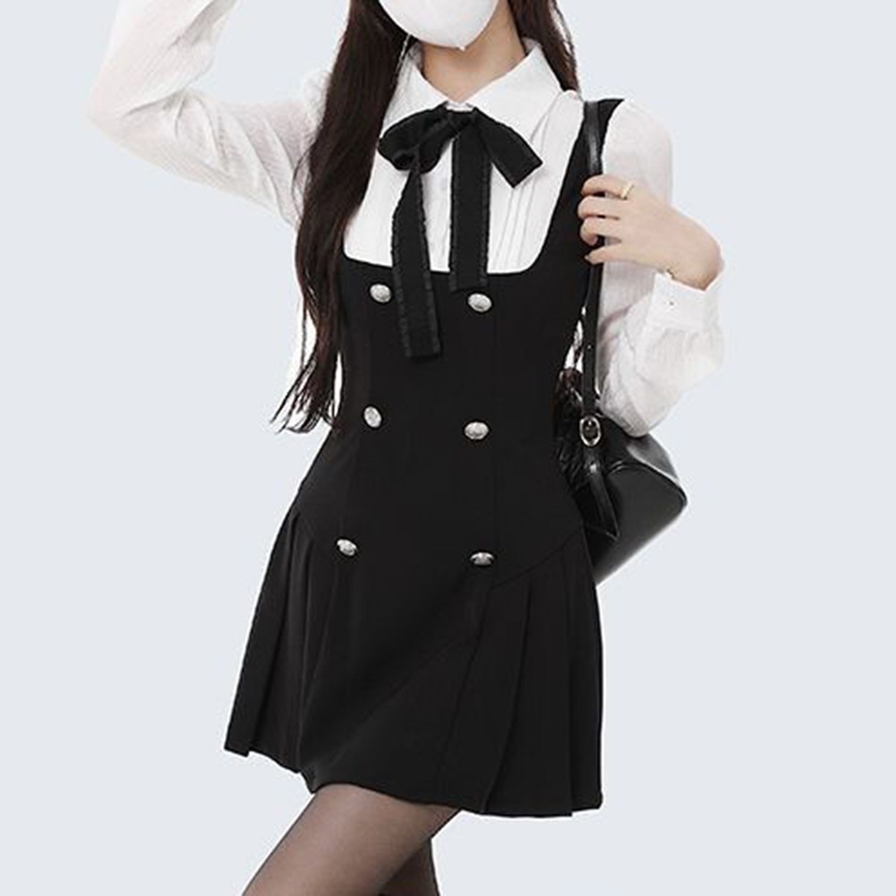 Comfy Spring Autumn Fashion Bow Fake Two Pieces Sweet Bow Buttons Design